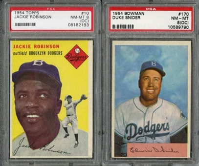 Brooklyn Dodgers Lot of (2) PSA 8 (OC) - 1954 #10 Jackie Robinson & 1954 Bowman #170 Duke Snider